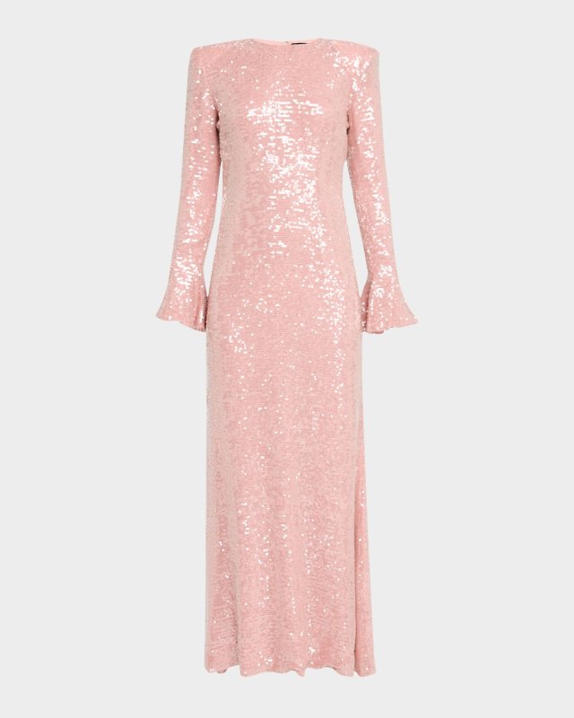 Sequined Flare-Sleeve Maxi Dress